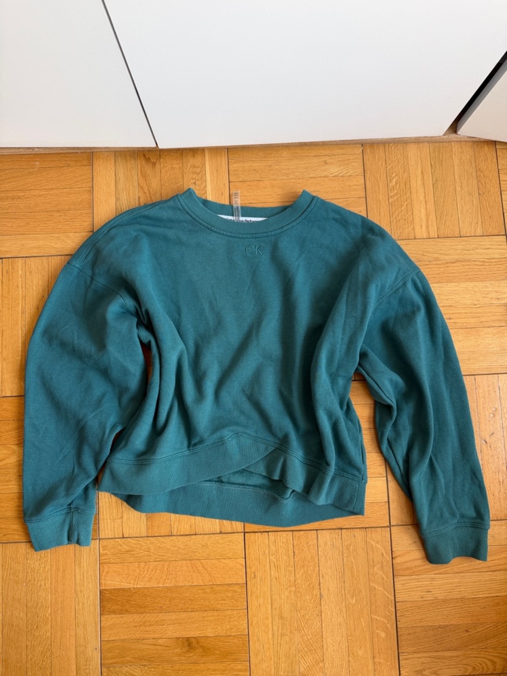 Calvin Klein Teal Cropped Crewneck Sweater